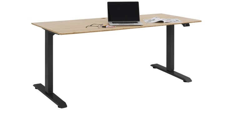 Schreibtisch >e-desk< in Bambus/anthrazit - 150x72x80 (B/H/T) elektrisch verstellbar
