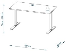 Schreibtisch >e-desk< in Bambus/anthrazit - 150x72x80 (B/H/T) elektrisch verstellbar