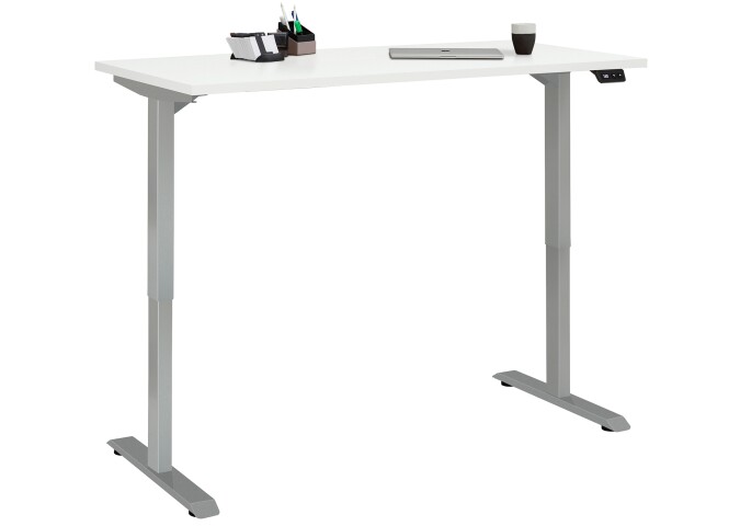Schreibtisch >e-desk< in weiss/alu - 120x72x72 (B/H/T) elektrisch verstellbar