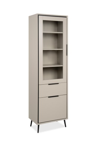 Vitrine >Arona< in sand / schwarz, Holzwerkstoff / Glas - 60x200x38cm (BxHxT)
