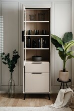 Vitrine >Arona< in sand / schwarz, Holzwerkstoff / Glas - 60x200x38cm (BxHxT)