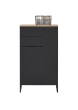 Badkommode >Denver< 2 Türen/Schübe, schwarz / eiche Dekor - 60x106x32 (BxHxT)