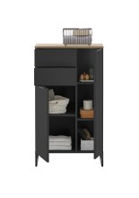 Badkommode >Denver< 2 Türen/Schübe, schwarz / eiche Dekor - 60x106x32 (BxHxT)