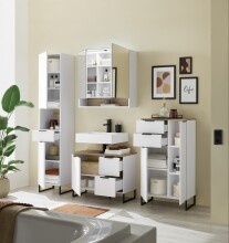 Hochschrank >Denver< 2 Türen, 1 Schublade, weiß / evoke eiche dekor - 38x195x32cm (BxHxT)