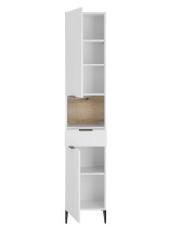 Hochschrank >Denver< 2 Türen, 1 Schublade, weiß / evoke eiche dekor - 38x195x32cm (BxHxT)