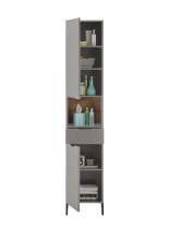 Hochschrank >Denver< 2 Türen, 1 Schublade, grau / evoke eiche Dekor - 38x195x32cm (BxHxT)