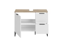 Waschbeckenunterschrank >Denver< 1 Tür, 2 Schübe,  weiß matt / evoke eiche dekor - 80x60x35cm (BxHxT)