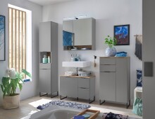 Waschbeckenunterschrank >Denver< 1 Tür, 2 Schübe, grau matt / evoke eiche - 80x60x35cm (BxHxT)