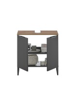 Waschbeckenunterschrank >Denver< 2 Türen, schwarz matt / Evoke Eiche dekor - 60x60x35cm (BxHxT)