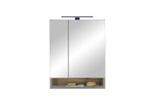Badezimmerspiegelschrank >Denver< LED, Steckdose, grau matt / evoke eiche Dekor - 60x75x22 (BxHxT)