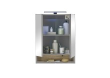 Badezimmerspiegelschrank >Denver< LED, Steckdose, grau matt / evoke eiche Dekor - 60x75x22 (BxHxT)