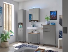 Badezimmerspiegelschrank >Denver< LED, Steckdose, grau matt / evoke eiche Dekor - 60x75x22 (BxHxT)