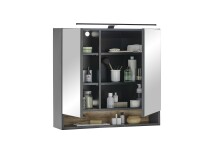Badezimmerspiegelschrank >Denver<  LED, Steckdose, schwarz matt / evoke eiche Dekor - 80x75x22cm (BxHxT)