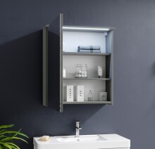 Badezimmerspiegelschrank >Two< LED, Steckdose, titan-grau / weiß - 60x68x23cm (BxHxT)