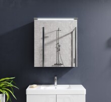 Badezimmerspiegelschrank >Two< LED, Steckdose, titan-grau / weiß - 60x68x23cm (BxHxT)