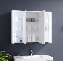 Badezimmerspiegelschrank >Five< LED, Steckdose, in weiß - 86x68x18cm (BxHxT)