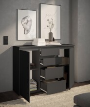 Kommode >Brest< 2 Türen, 4 Schübe, in anthrazit - 119x84x35cm (BxHxT)