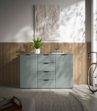 Sideboard >Linz< 2 Türen, 4 Schübe, in Salbei - 135x90x40cm (BxHxT)
