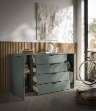 Sideboard >Linz< 2 Türen, 4 Schübe, in Salbei - 180x90x40cm (BxHxT)