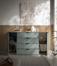 Sideboard >Linz< 2 Türen, 4 Schübe, in Salbei - 180x90x40cm (BxHxT)