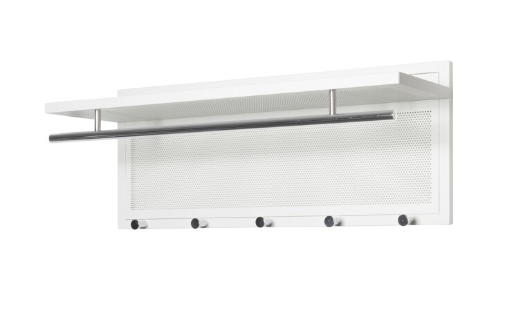 Wandgarderobe >55356< 5 Haken, 1 Stange, in verchromt / weiß - 75x30x26 (BxHxT)