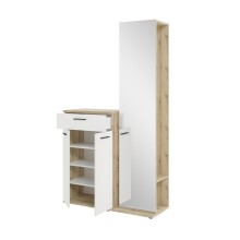 Kompaktgarderobe >Malaga< 2 Türen, 1 Schub, Spiegel, Eiche Dekor / Weiß - 105x188x38cm (BxHxT)