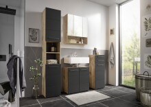 Waschbeckenunterschrank >Vista< 2 Türen, 1 Boden, schwarz / viking oak Dekor - 60x62x31 (BxHxT)