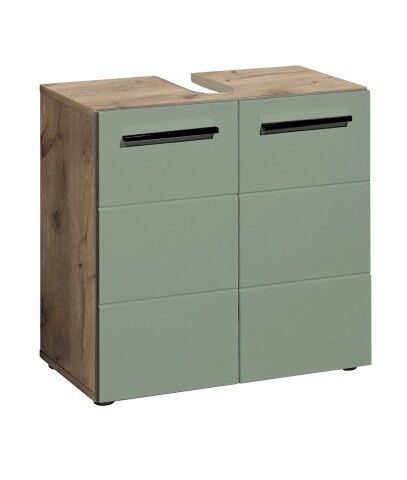 Waschbeckenunterschrank >Vista< 2 Türen, 1 Boden, schilfgrün / viking oak Dekor - 60x62x31 (BxHxT)