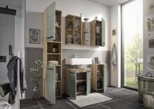 Waschbeckenunterschrank >Vista< 2 Türen, 1 Boden, schilfgrün / viking oak Dekor - 60x62x31 (BxHxT)