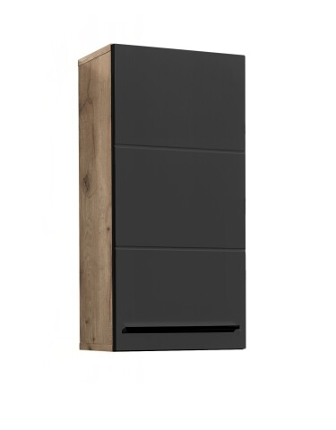 Hängeschrank >Vista< 1 Tür, 1 Boden, schwarz matt / viking oak Dekor - 34x70x23cm (BxHxT)