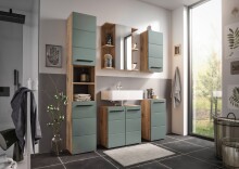 Hängeschrank >Vista< 1 Tür, 1 Boden, schilfgrün / viking oak Dekor - 34x70x23cm (BxHxT)