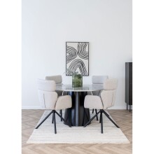 Säulen-Esstisch >Brito< rund, in Grau / Schwarz, Melamin, MDF, Stahl - 75x120cm (HxD)