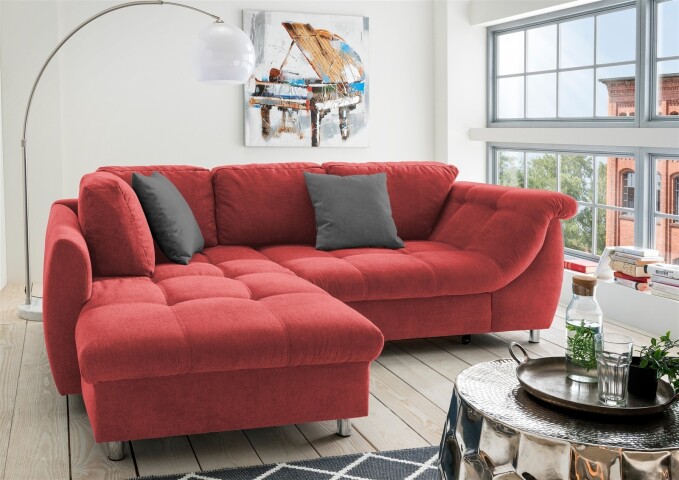 Polsterecke >Allin< Schlaffunktion, 6 Kissen, Bezug rot / anthrazit - 250x66x190 (BxHxT)