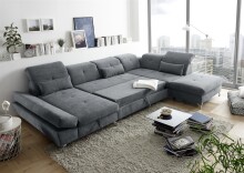 Wohnlandschaft >MELFI< Schlaffunktion, Stauraum, Bezug anthrazit - 350x73x245 (BxHxT)