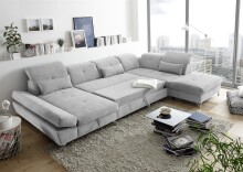 Wohnlandschaft >MELFI< Schlaffunktion, Stauraum, Bezug silver - 350x73x245 (BxHxT)