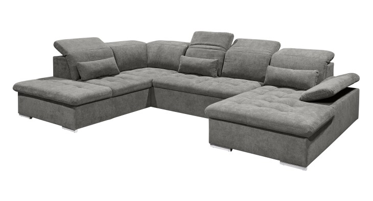 Wohnlandschaft >WAYNE< Schlaffunktion, Stauraum, Bezug stone - 380x81x240 (BxHxT)