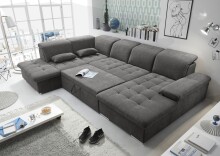 Wohnlandschaft >WAYNE< Schlaffunktion, Stauraum, Bezug stone - 380x81x240 (BxHxT)