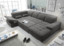 Wohnlandschaft >WAYNE< Schlaffunktion, Stauraum, Bezug stone - 380x81x240 (BxHxT)