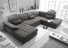 Wohnlandschaft >WAYNE< Schlaffunktion, Stauraum, Bezug stone - 380x81x240 (BxHxT)