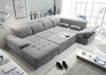 Wohnlandschaft >WAYNE< Schlaffunktion, Stauraum, Bezug dark grey - 380x81x240 (BxHxT)