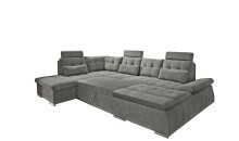 Wohnlandschaft >NALO< Schlaffunktion, Kopfstützen, Bezug stone - 324x103x219 (BxHxT)