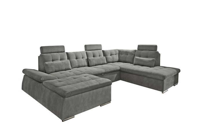 Wohnlandschaft >NALO< Schlaffunktion, Kopfstützen, Bezug stone - 324x103x219 (BxHxT)