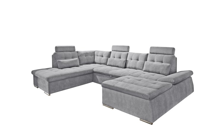Wohnlandschaft >NALO< Schlaffunktion, Kopfstützen, Bezug stone - 324x103x219 (BxHxT)