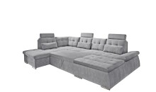 Wohnlandschaft >NALO< Schlaffunktion, Kopfstützen, Bezug stone - 324x103x219 (BxHxT)