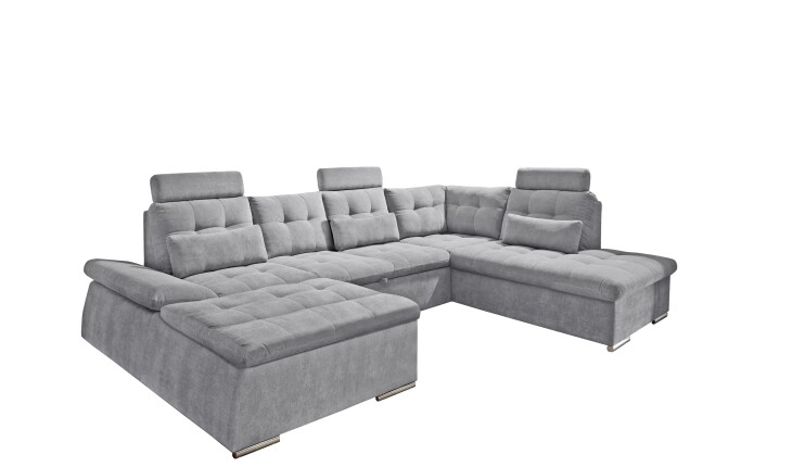 Wohnlandschaft >NALO< Schlaffunktion, Kopfstützen, Bezug stone - 324x103x219 (BxHxT)