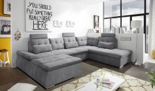 Wohnlandschaft >NALO< Schlaffunktion, Kopfstützen, Bezug stone - 324x103x219 (BxHxT)