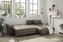 Wohnlandschaft >BERN< Schlaffunktion, Bettkasten, Bezug Farbe espresso - 281x91x189 (BxHxT)