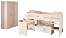 Jugendzimmer-Set >Charly 6< Funktion-Hochbett und Kleiderschrnak in Akazie Dekor / Weiß