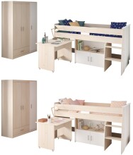Jugendzimmer-Set >Charly 6< Funktion-Hochbett und Kleiderschrnak in Akazie Dekor / Weiß