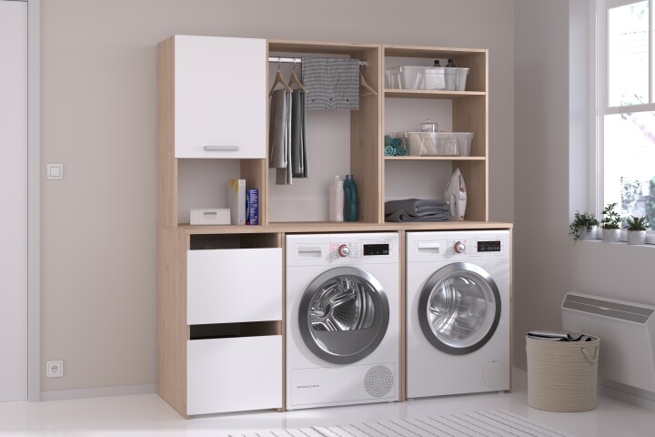 Mehrzweckschrank-Set >Laundry 4< in Jackson Eiche Dekor / Weiß
